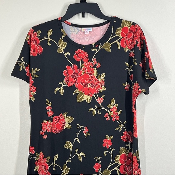 LuLaRoe Women’s Size M Maxi Dress Black with Red Floral Short Sleeve Scoop Neck - Picture 5 of 5